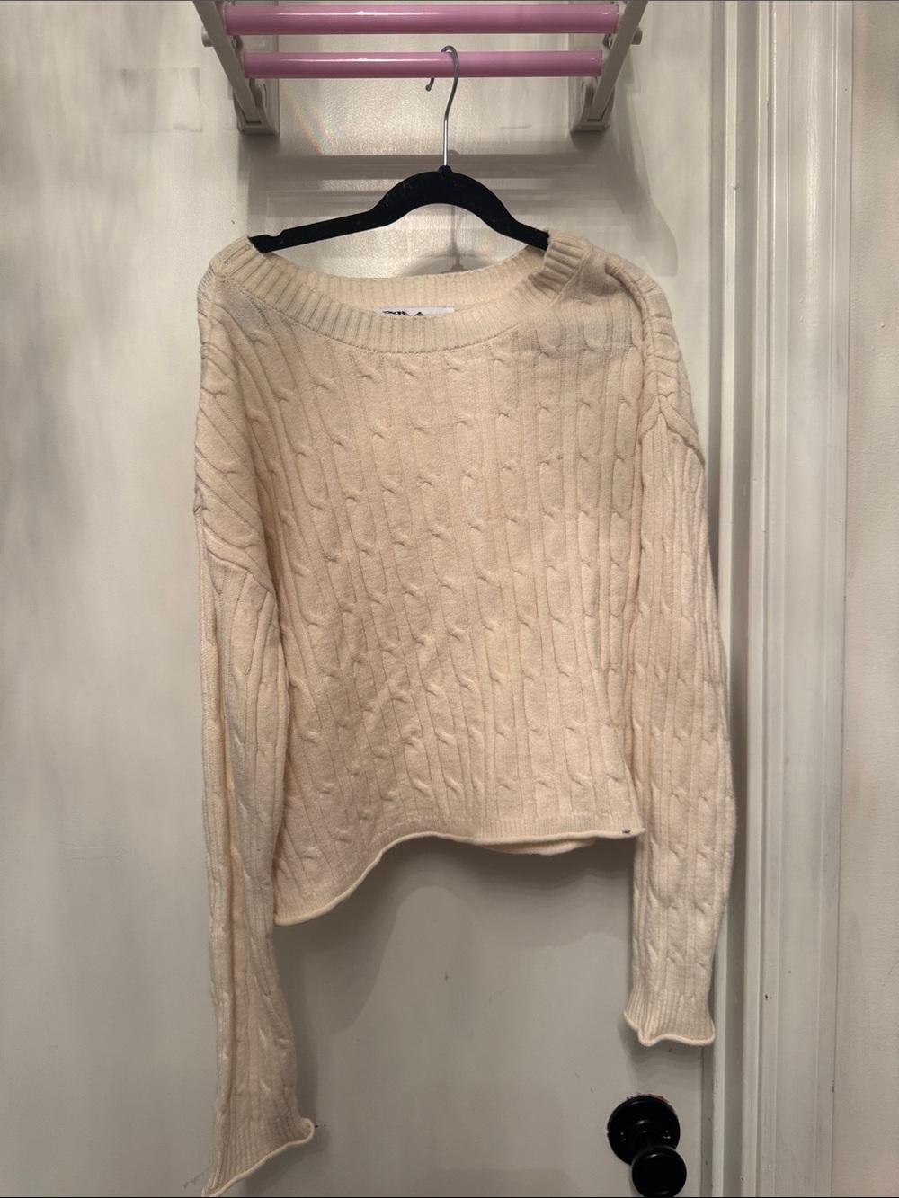 DKNY Cream Cable Knit Scoopneck Sweater
